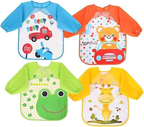 4 Sets Of Childrens Bibs Baby Bibs With Sleeves Toddler Waterproof