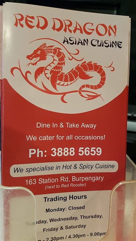 Menu At Red Dragon Asian Cuisine Restaurant Burpengary