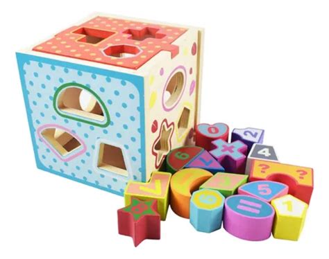 Juego Madera Didáctico Bebe Cubo Montessori Encajar Figuras