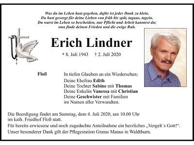 Traueranzeige Erich Lindner Floß OberpfalzECHO