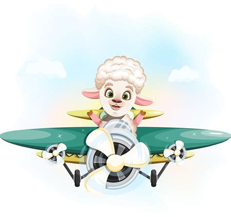 Cartoon cute and funny sheep is flying on a plane 10688337 Vector Art ...