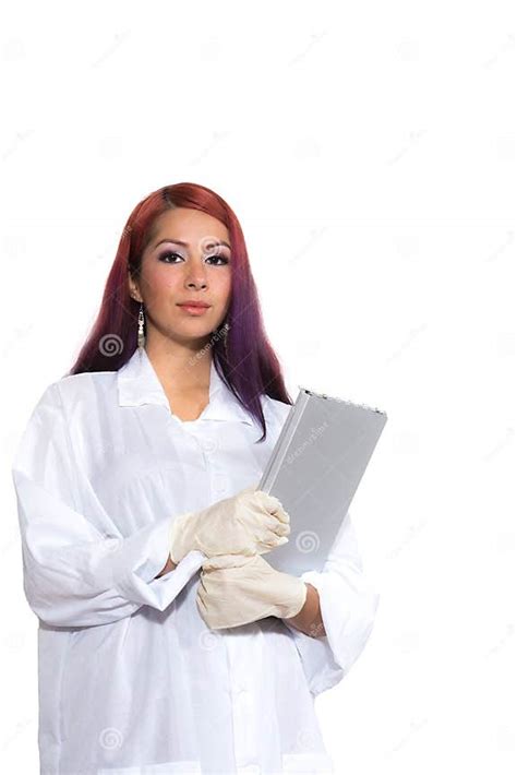 Female Wearing Lab Coat While Holding Clipboard Stock Image Image Of