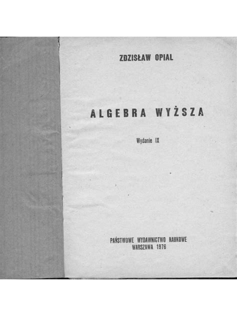 Algebra Wyższa Opial Pdf