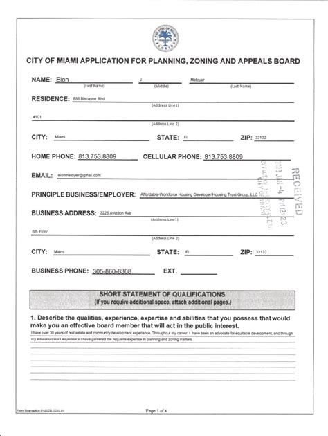 Fillable Online CITY OF MIAMI APPLICATION FOR PLANNING ZONING AND