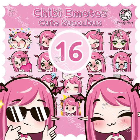 Cute Pink Haired Succubus Chibi Stickers For Twitch Streaming