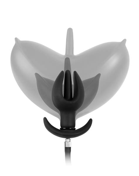 Rimba Latex Play Inflatable Anal Tulip Shaped Plug With Pump Black