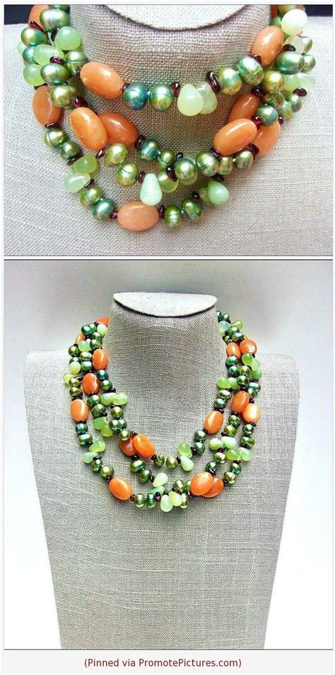 Orange Jade Jadeite Pearl Bead Necklace Long Hand Knotted Etsy