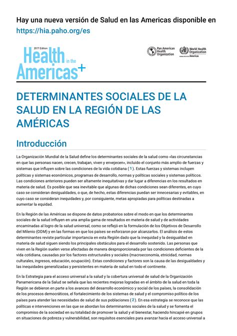 Salud en las Américas 2017 DSS DETERMINANTES SOCIALES DE LA SALUD EN