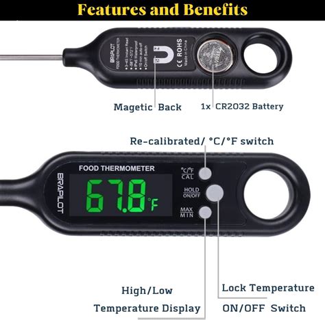 Review Brapilot Meat Thermometer Instant Read Backlight Digital Food