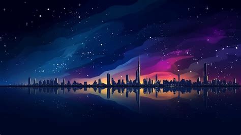 Premium AI Image | A night city with a neon sky and the city skyline.