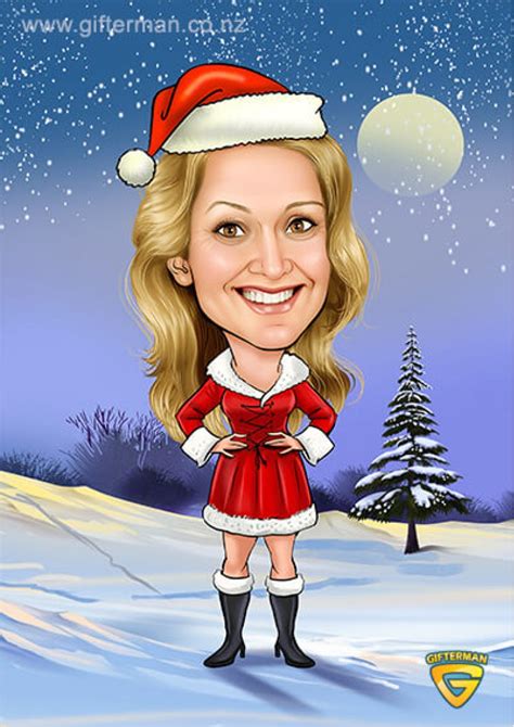 Hand Drawn Lady Santa Claus Caricature From Photos Christmas Photo Gifts