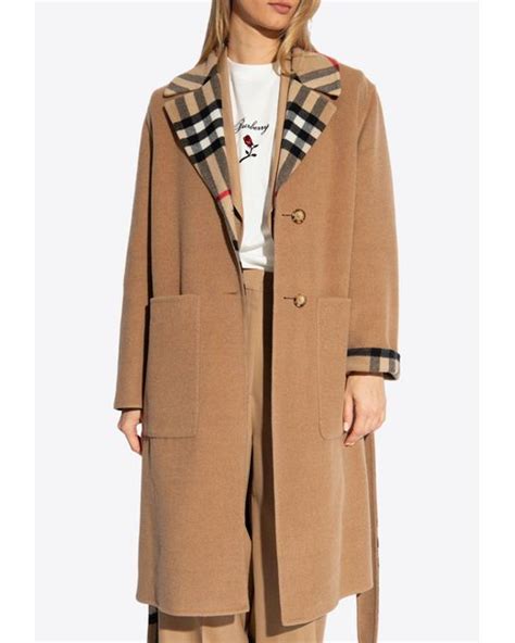 Burberry Reversible Check Wool Trench Coat In Natural Lyst