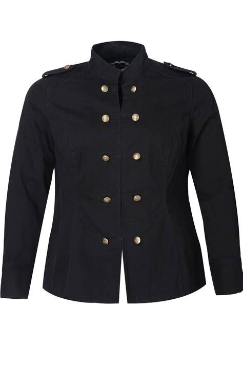 Black Twill Military Jacket With Brass Buttons Plus Size Military