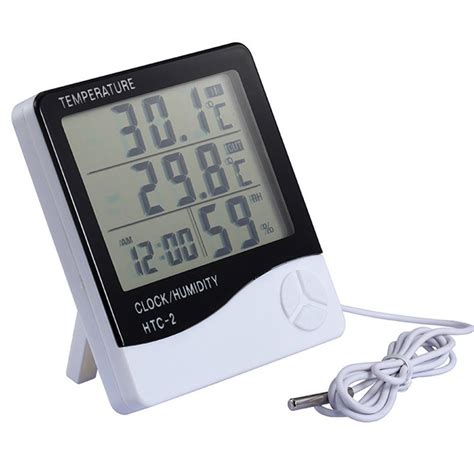 Htc 2 Digital Lcd Temperature Thermometer Humidity Temp Meter Clock With Sensor Ebay