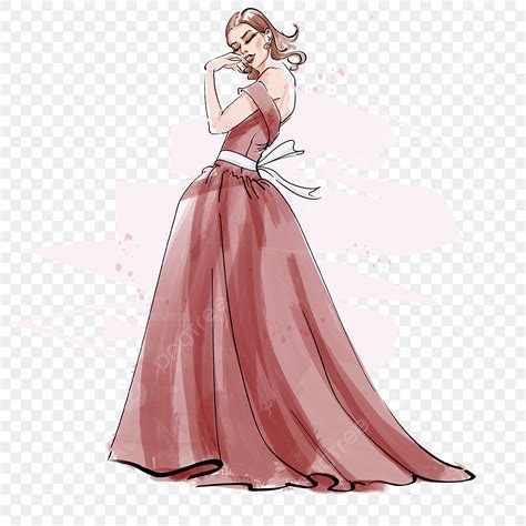 Hand Drawn Elements Png Transparent Red Dress Wedding Girl Fashion