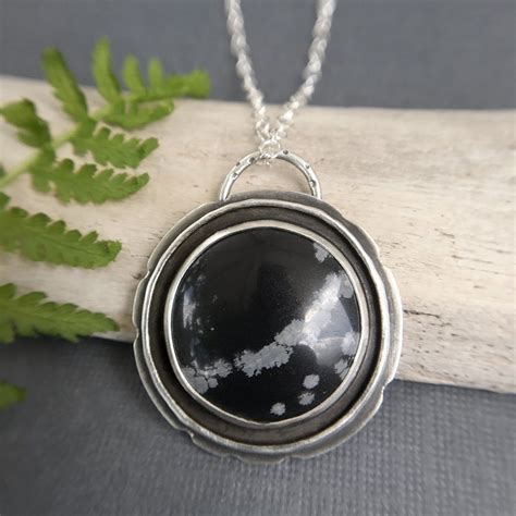 Snowflake Obsidian Necklace Pendant Artisan Necklace Handmade