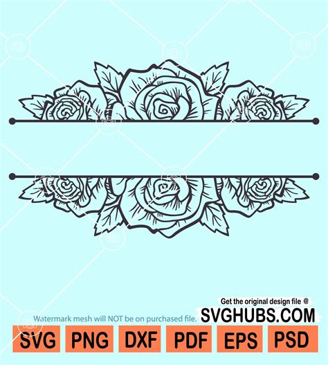 Split floral monogram svg, Split Floral Frame SVG, Floral Border svg