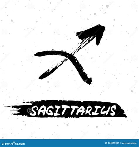 Astrological Ink Brush Illustration Sagittarius Horoscope Sign Symbol