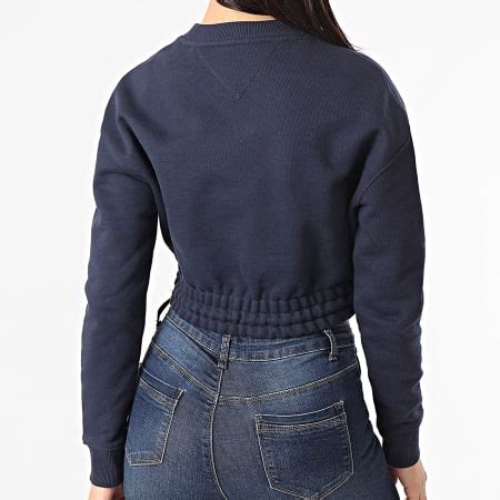 Tommy Jeans Sweat Crewneck Crop Femme Badge 9797 Bleu Marine