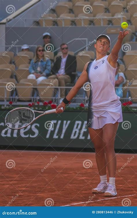 Iga Swiatek Of Poland In Action During Women Singles First Round Match