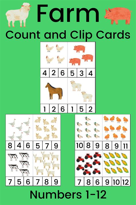 Farm Count Clip Cards Montessori Math Printable Homeschooling Counting Clip Cards