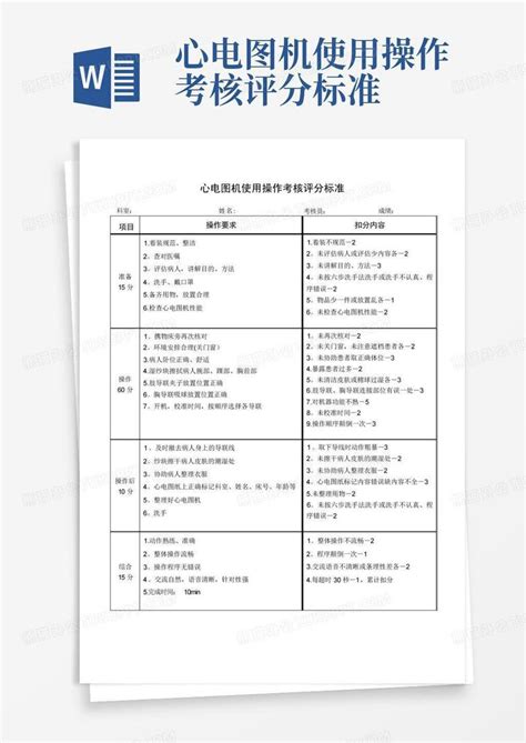 心电图机使用操作考核评分标准word模板下载 编号lpearaok 熊猫办公