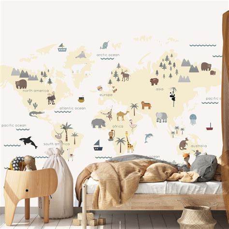 World Map Mural Wallpaper - Etsy