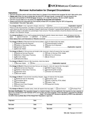 Fillable Online Borrower Authorization For Changed Circumstance Fax