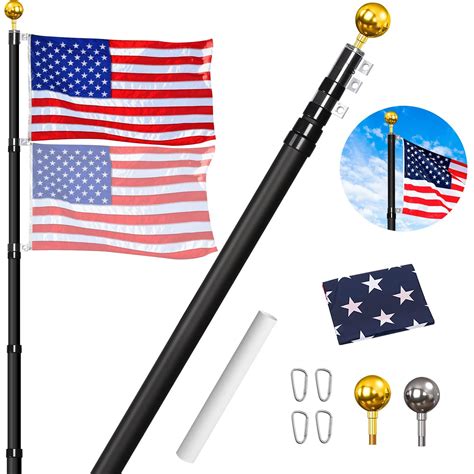 20ft telescopic flag pole kit heavy duty aluminum telescoping flagpole