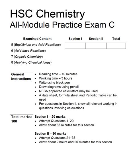 Hsc Chemistry All Module Practice Exam C Science Ready