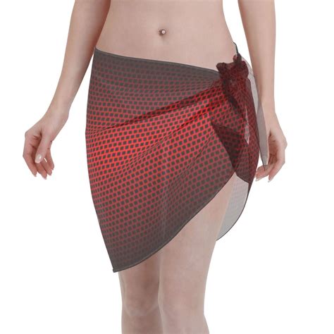 Coaee Red Geometric Women S Short Sarongs Beach Wrap Sheer Bikini Wraps