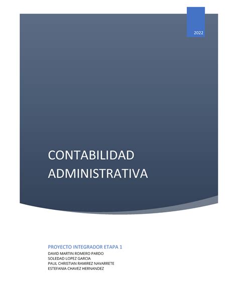 Proyecto Integrador Tarea Contabilidad Administrativa Proyecto