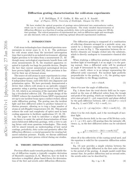 PDF Diffraction Grating Characterisation For Cold Atom Experiments