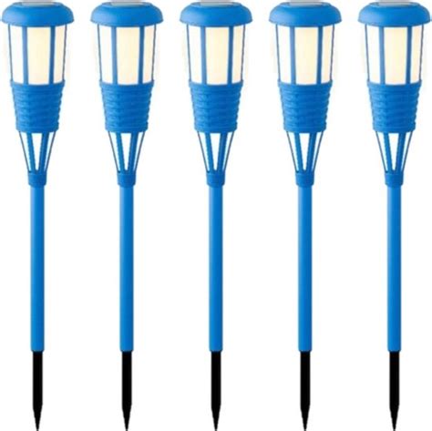 X Stuks Solar Tuinfakkel Tuinlamp Blauw Op Zonne Energie Cm