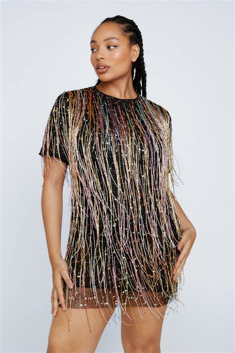 Plus Size Tassel Beaded Mini Shift Dress Nasty Gal