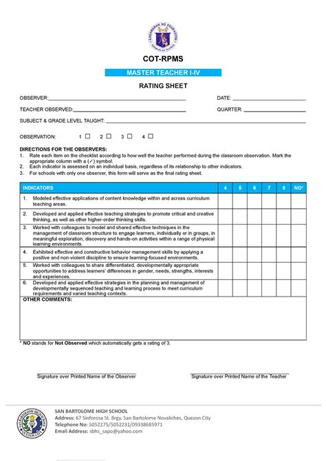 COT RPMS Rating Sheet For MT I IV For SY 2022 2023 COT RPMS MASTER