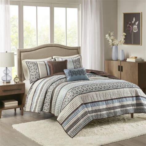 Madison Park Harvard Reversible Jacquard Coverlet Set Piece Blue