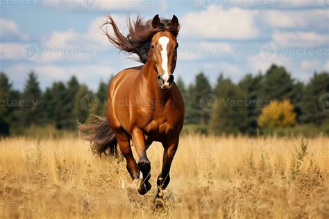 Majestic Front View of Running Brown Horse. Generated By Ai 28638885 ...