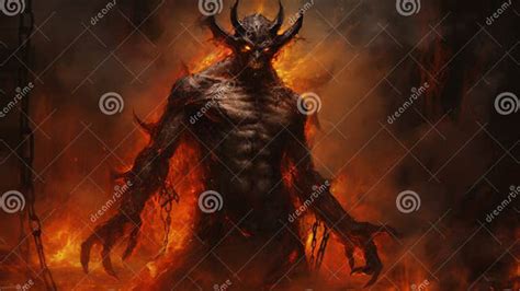 Fiery Demon In Hell A Stunning Display Of Supernatural Realism Stock