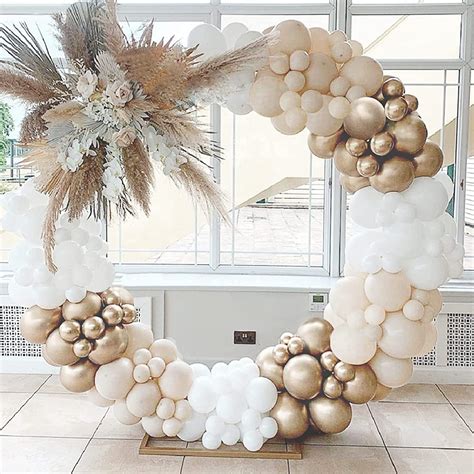 123pcs Balloon Arch Kit Sand White And Gold Balloons Latex Nude