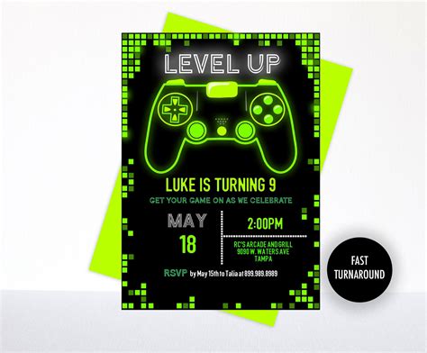 Gaming Birthday Invitation Digital File Gamer Invitation Video Game