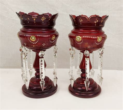 Pair Of Victorian Cranberry Glass Lustre Vases Sally Antiques