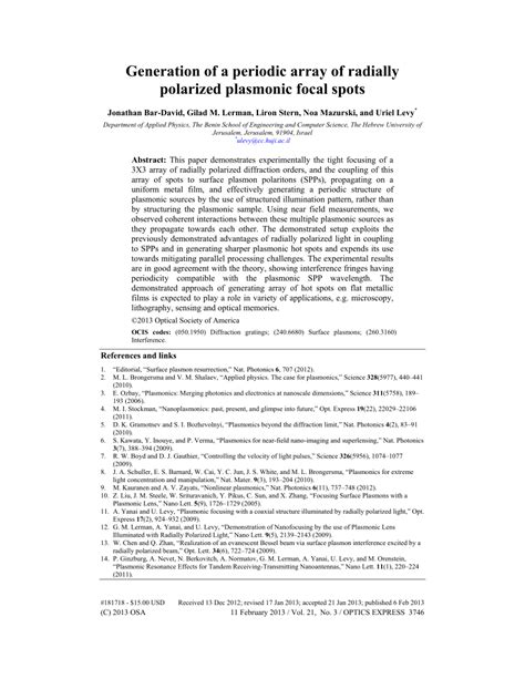 PDF Generation Of A Periodic Array Of Radially Polarized Plasmonic