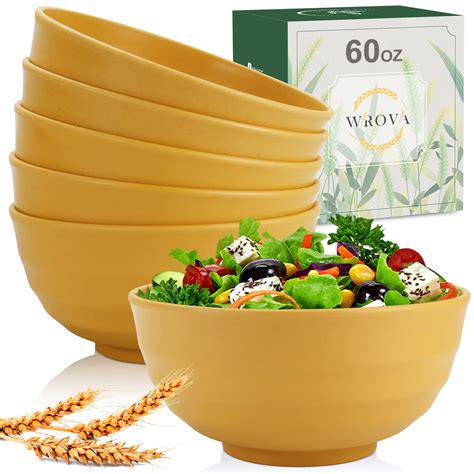 Wheat Straw Bowls Set 60 Oz Unbreakable Large Cereal Bowls Set Of 6 Microwave And