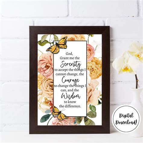 Serenity Prayer Printable Wall Art Recovery Digital Download Christian Wall Art Aa Na