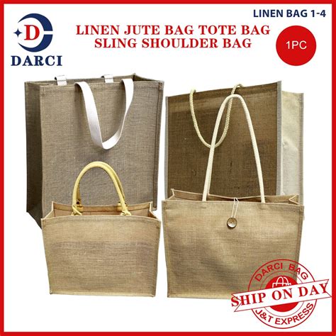 Linen Bag Jute Tote Bag Hand Bag Plain Abaca Burlap Sling Shoulder Bag