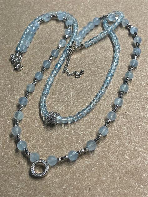 Neu Blau Topas Aquamarin Collier Kette Halskette Halsschmuck Kaufen