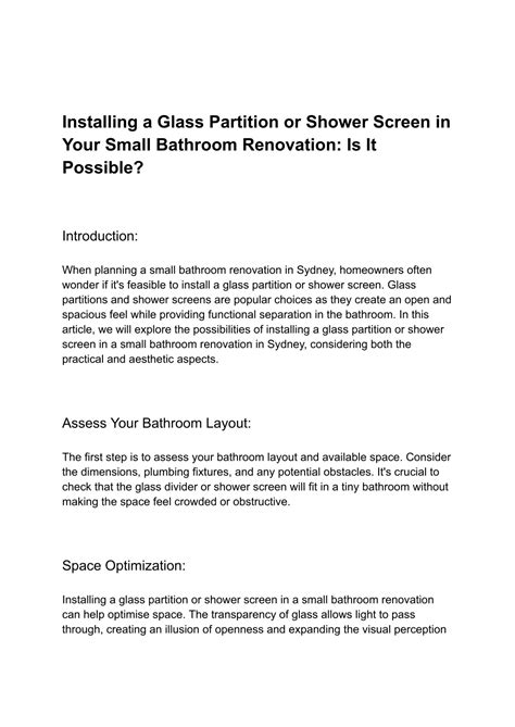 Ppt Installing A Glass Partition Or Shower Screen In Your Small