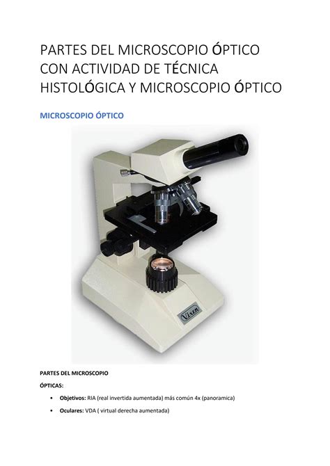 SOLUTION Partes Del Microscopio Ptico Con Actividad De T Cnica Histol