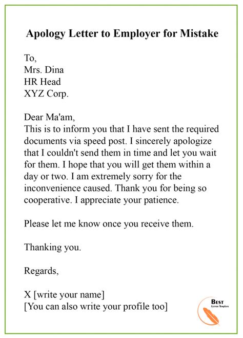 Apology Letter Template For Mistake Format Sample And Example